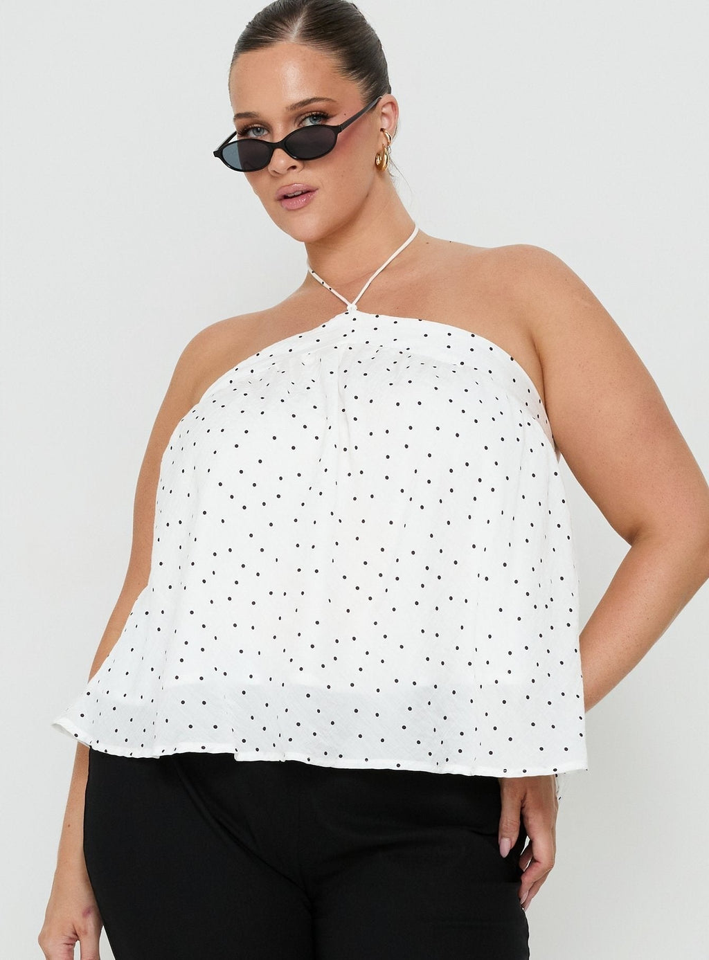 Moonlit Top White Polka Curve