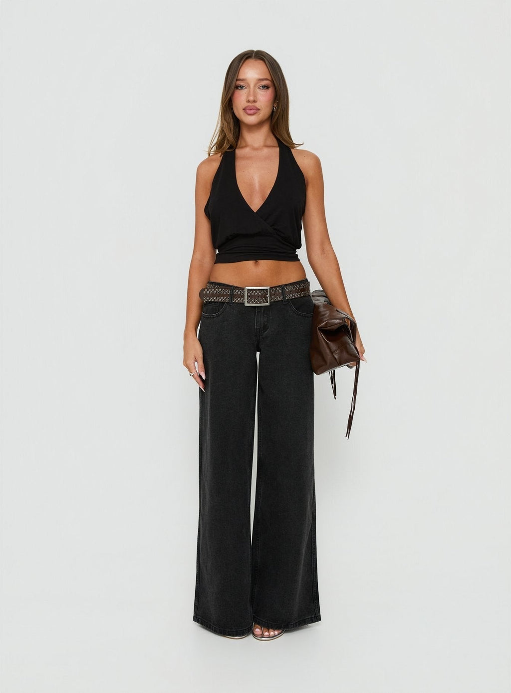 Picco Ultra Low Rise Wide Leg Jeans Washed Black