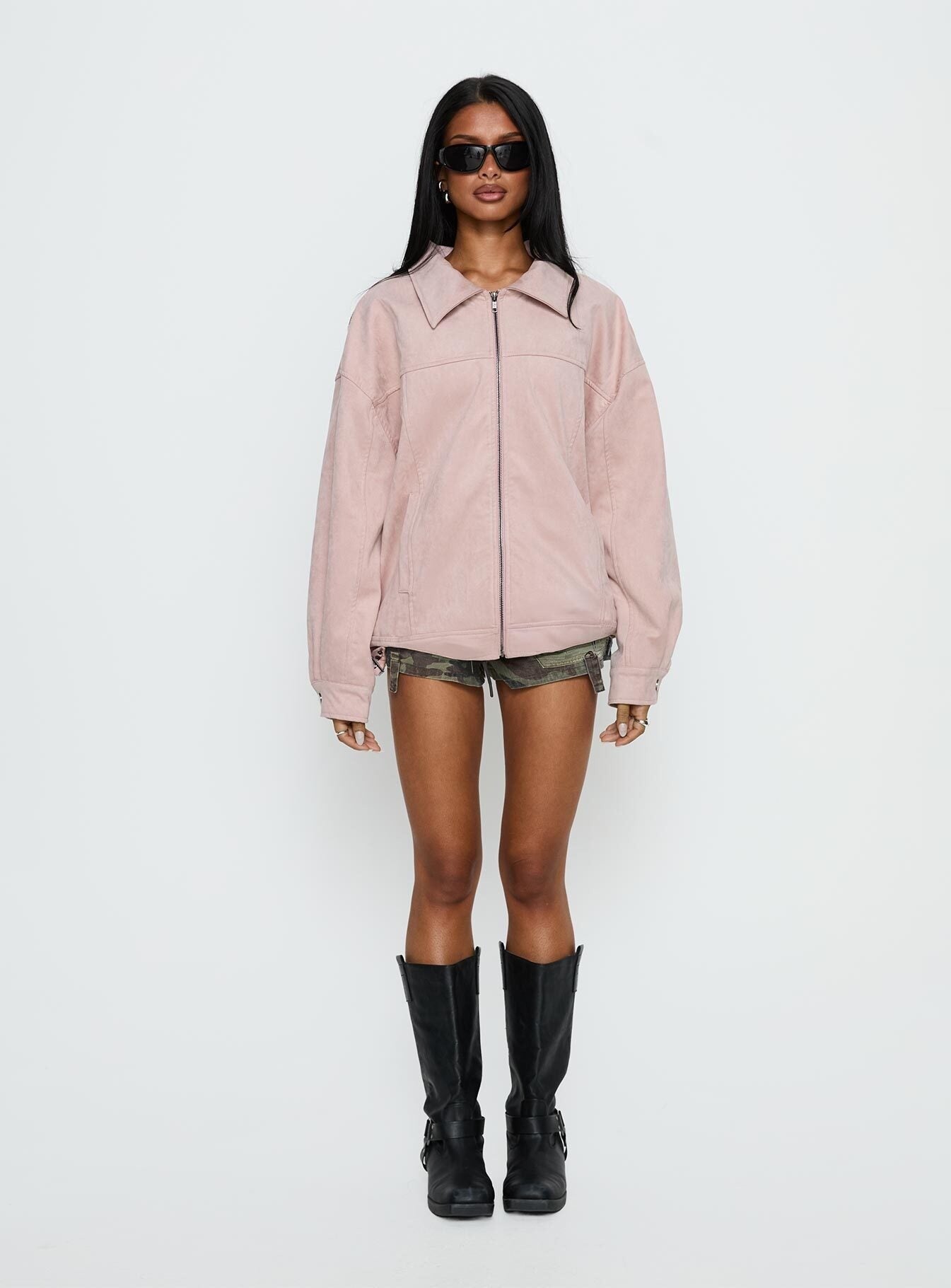 Goldsmith Faux Suede Bomber Jacket Pink