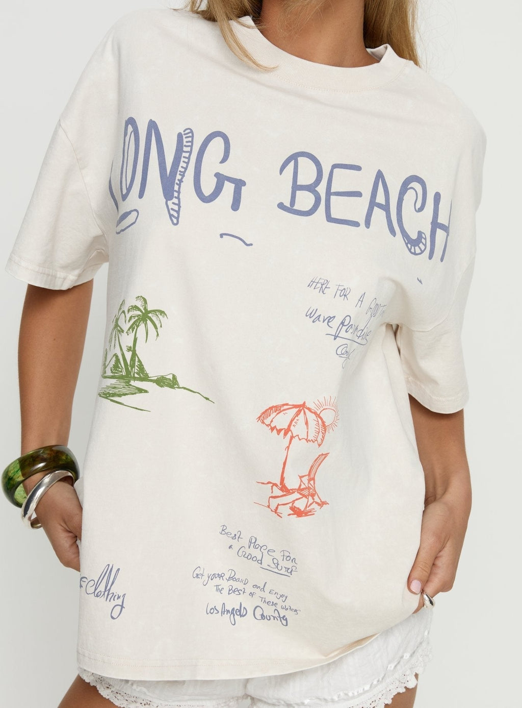 Long Beach Oversized Graphic Top Cream
