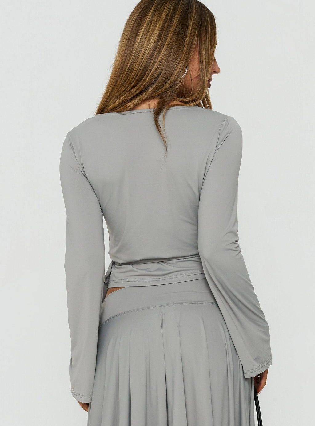 Talluleah Wrap Front Long Sleeve Top Grey