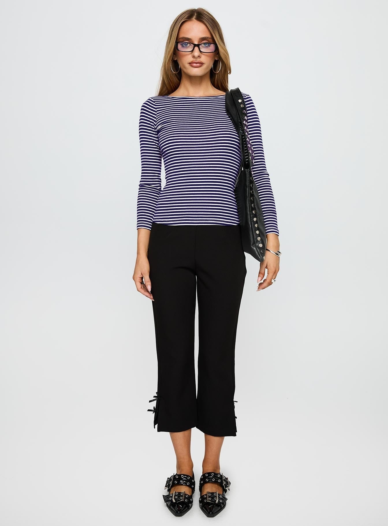 Kambri Backless Long Sleeve Top Navy / White Stripe