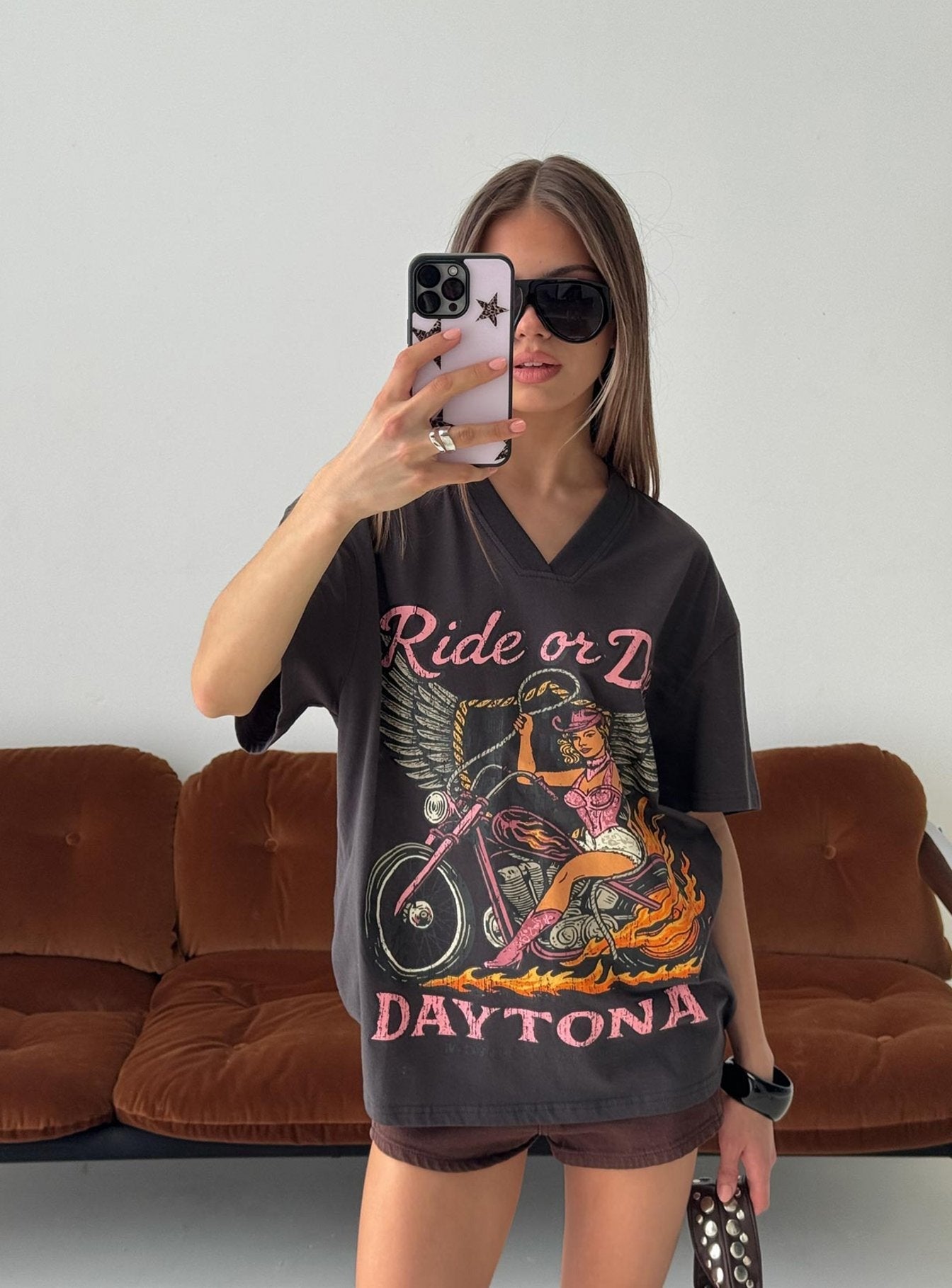 Ride or Die Daytona Oversized Graphic Tee Black