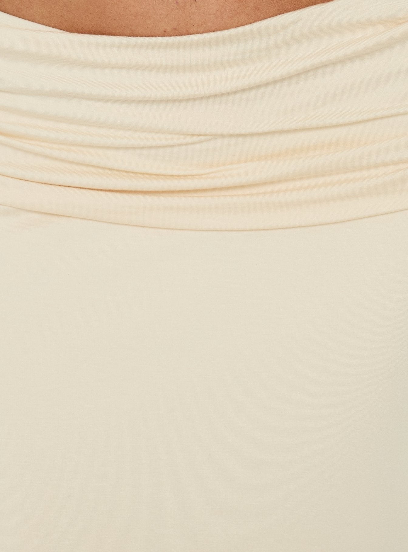 Sezzia Ruched Asymmetrical Midi Skirt Beige