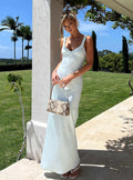 Baley Bias Cut Frill Maxi Dress Blue