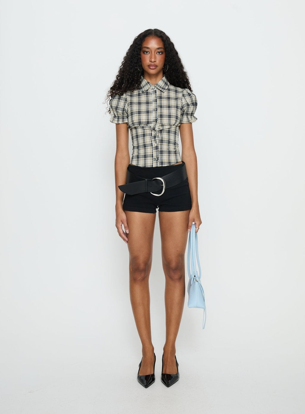 Maxfield Collared Button Up Blouse Top Multi Check