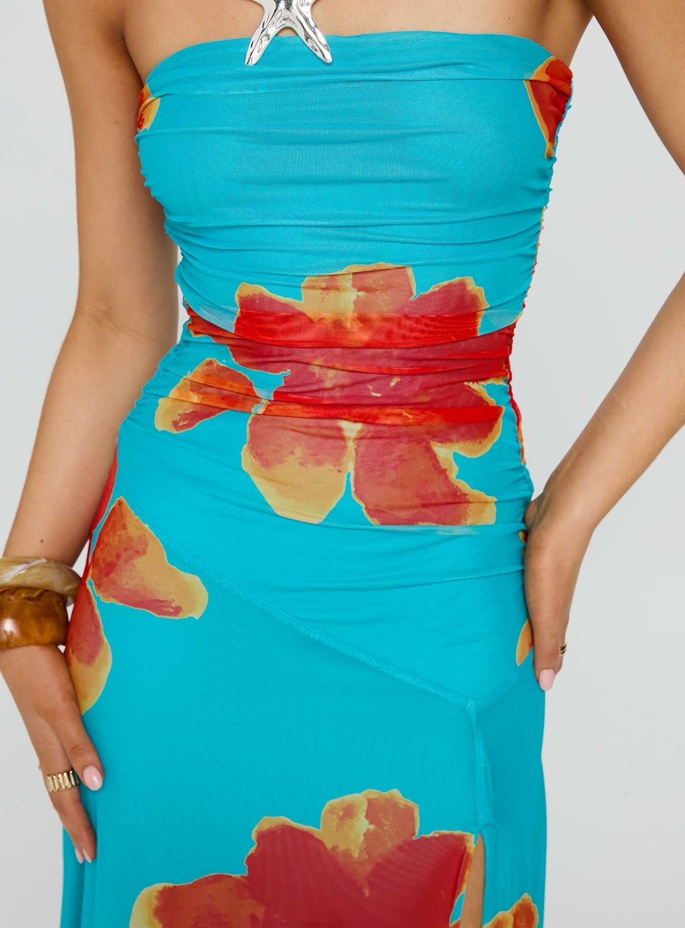 Katara Strapless Maxi Dress Blue / Orange Floral