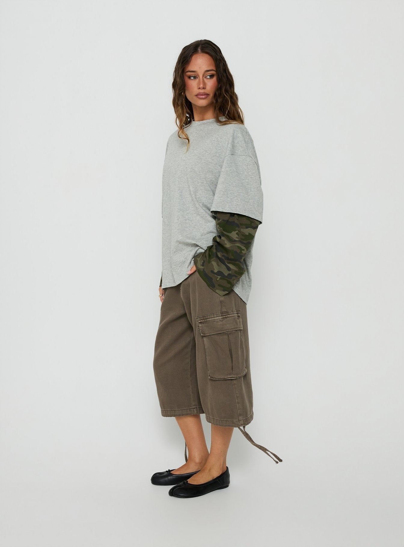 Ryann Long Sleeve Layered Top Grey / Camo