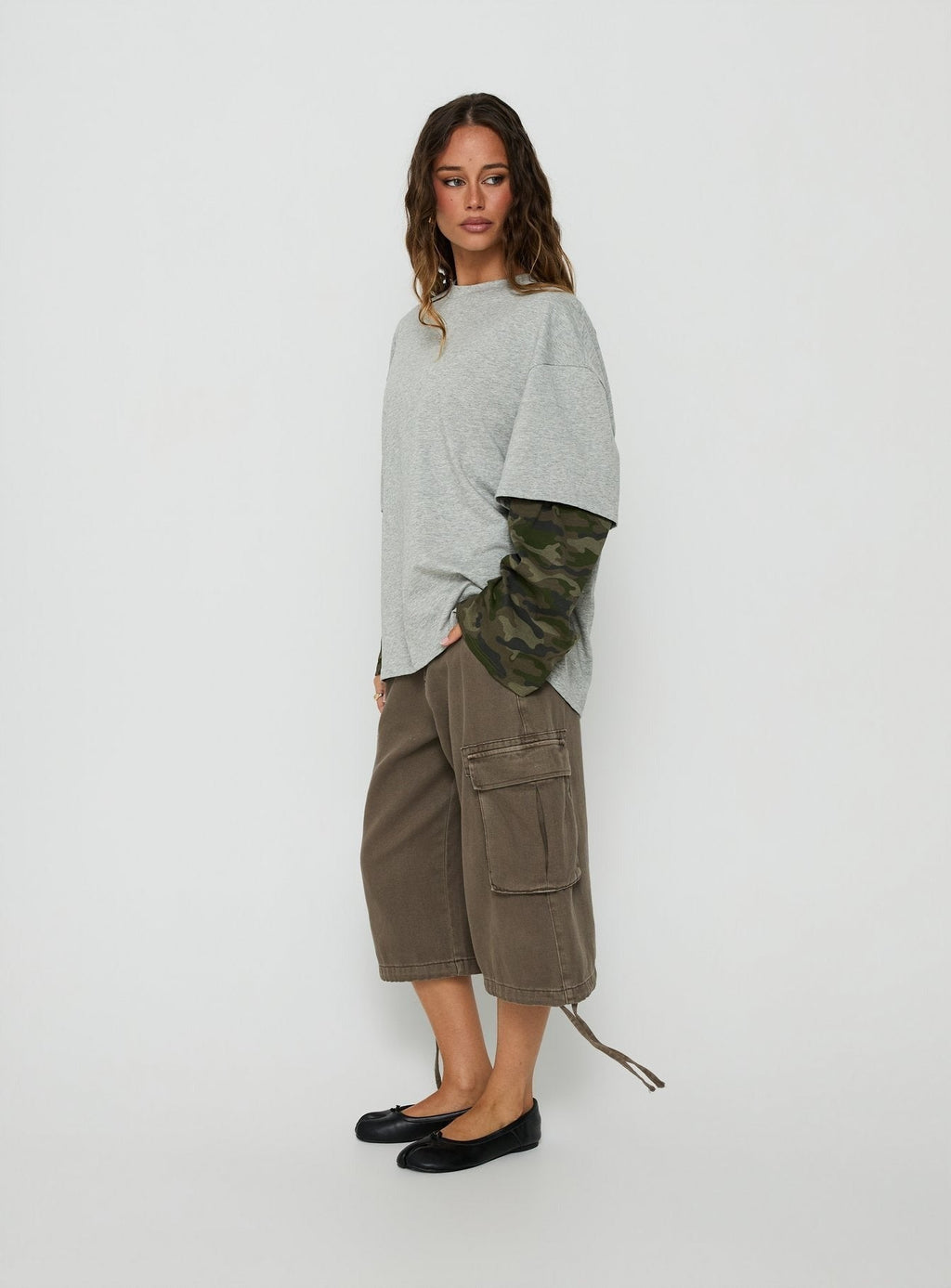 Ryann Long Sleeve Layered Top Grey / Camo