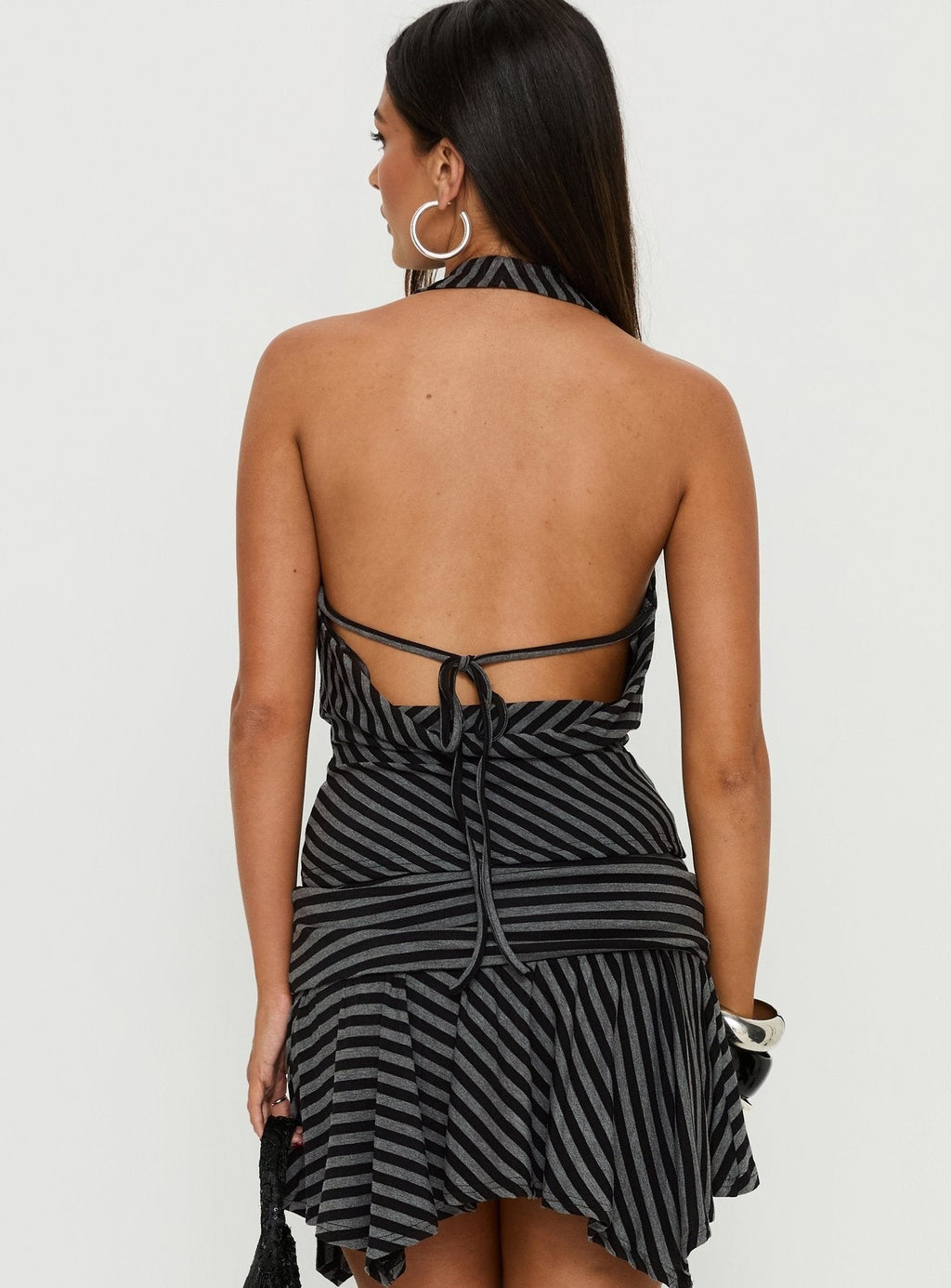 Dyana Cowl Neck Top Grey / Black Stripe