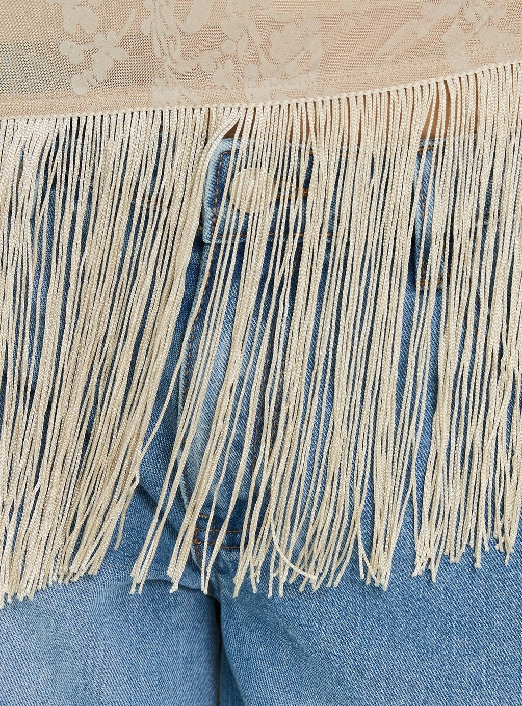 Astada One Shoulder Fringe Top Beige Floral