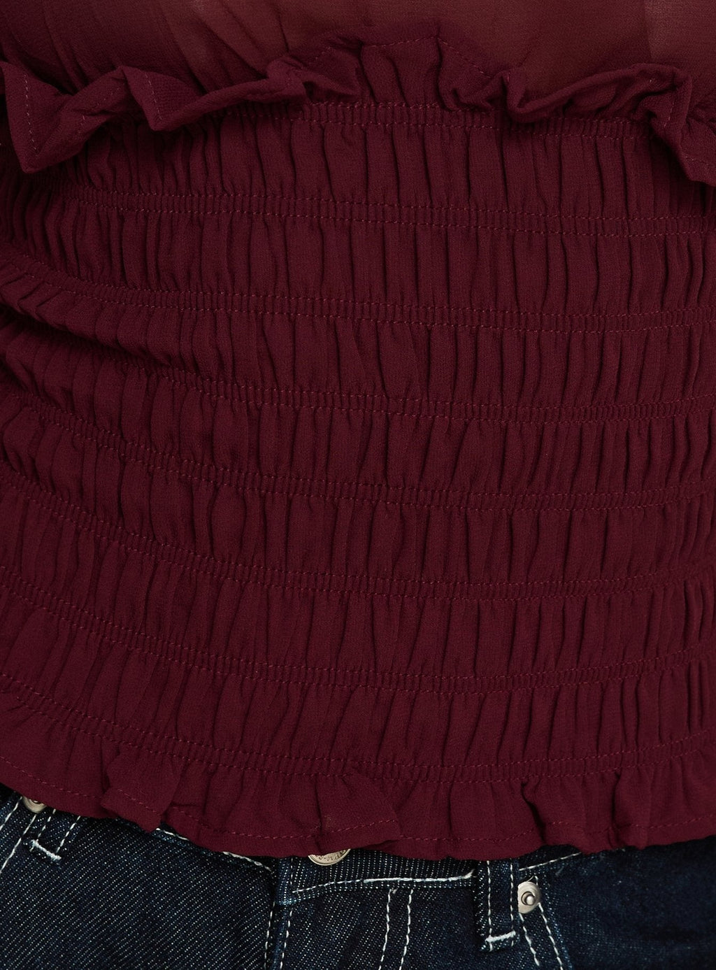 Fever Kiss Chiffon Ruched Top Wine