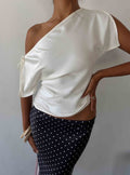 Faisa Off Shoulder Satin Top Cream