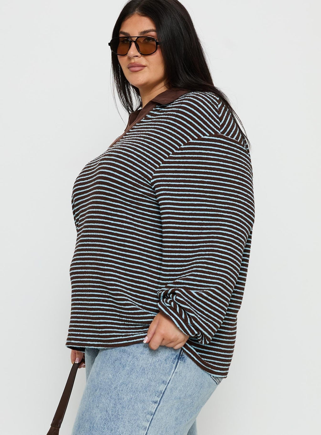 Rigbys Collared Jumper Brown / Blue Stripe Curve