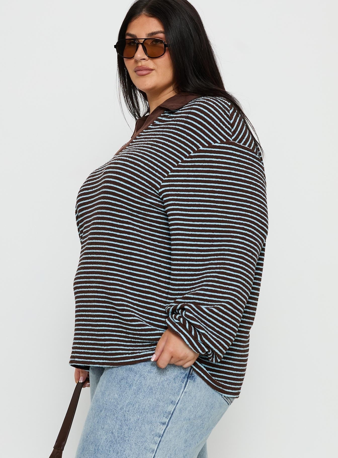 Rigbys Collared Jumper Brown / Blue Stripe Curve