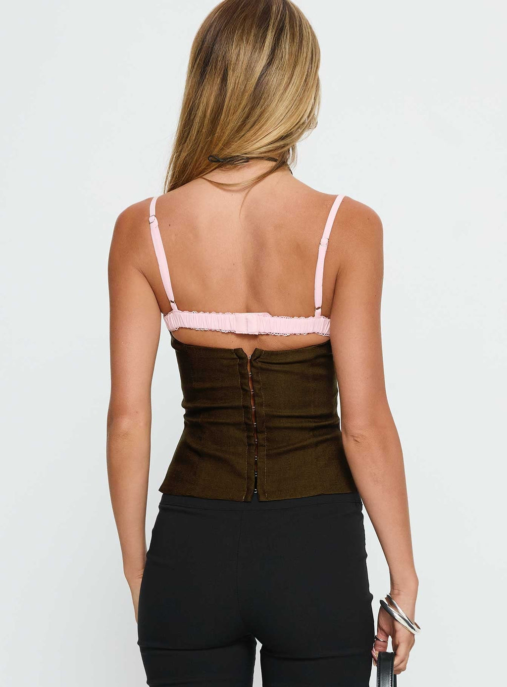 Renaissance Corset Lace Top Olive / Pink